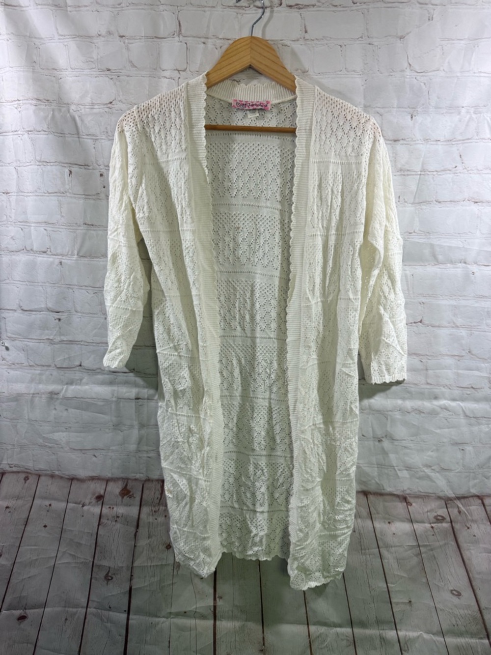 Knit Minded Open Front Crochet Cardigan Off-White Womens Medium **READ**